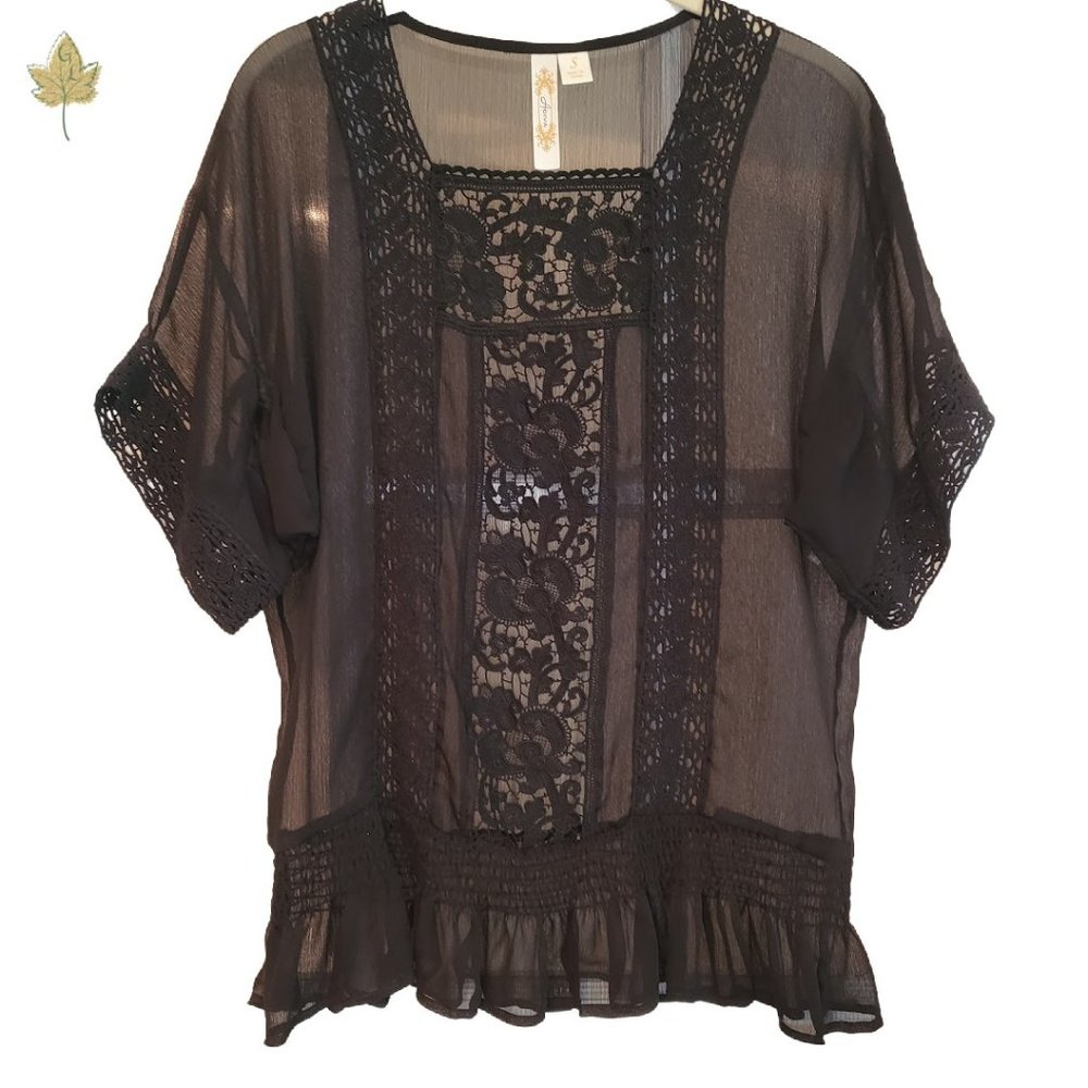 Black Crochet Lace Detail Top | ADIVA | Small